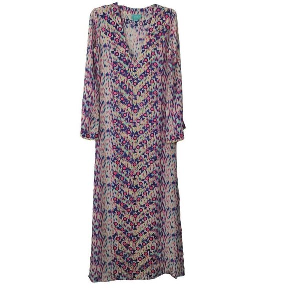 TAJ by Sabrina Crippa Maxi Dress Size Small Silk Beaded Embroidered Kaftan Tunic